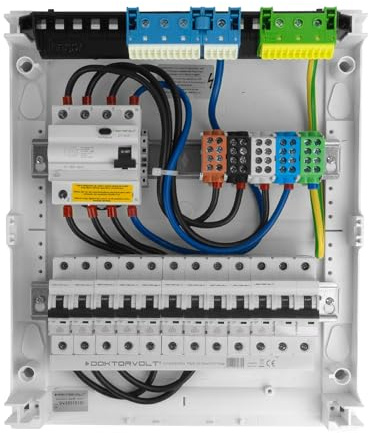 Doktorvolt Sicherungskasten Aufputz 3-reihig 36 Module – Verteilerkasten verdrahtet mit 14x MCB 2x RCCB VDE geprüft IP40 Hager Verteilerschrank 515x305x96,5 mm für Haus Werkstatt und Gewerbe
