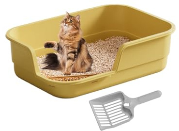 Rukjmqi Große Katzentoilette | Hohe Seiten Niedriger Einstieg | Großes Katzenklo Mit Streuschutz | Für Innenbereich Kätzchen Ältere Haustiere Zuhause Büro Wohnheim Wohnung Hotel Wohnzimmer Balkon