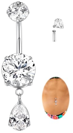AROWRO Titan Bauchnabelpiercing Piercing Bauchnabel Bauchnabelring Innengewinde Bananabell Piercing Nabelpiercing-Schmuck mit Würfel Zirkonia Anhänger 14G 8-12mm