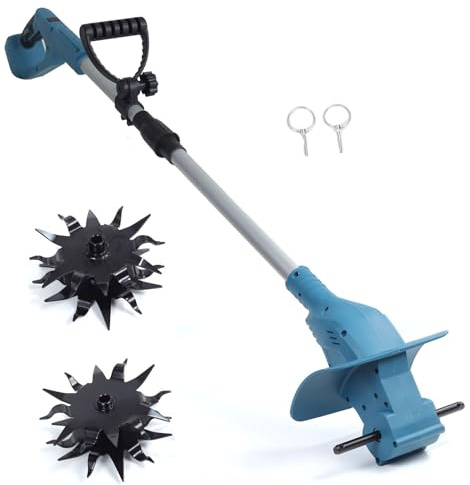 Hyuduo Motoculteur électrique sans Fil 21 V, alimenté par Batterie au Lithium, Moteur Efficace de 330 TR/Min, Idéal pour Les Petits Jardins et Les Plates-Bandes Surélevées (Machine Nue Double Lames)