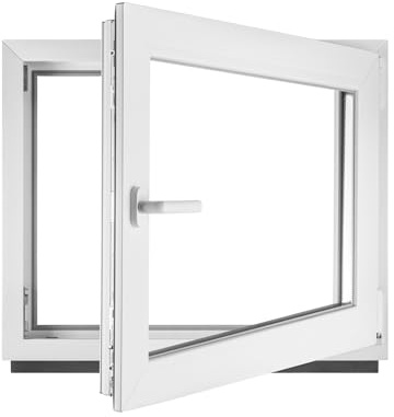 BAU PLAZA Kunststofffenster BxH 70 x 50 cm Weiß – Dreh-Kipp Kellerfenster DIN Rechts – 2-fach Verglasung 32 mm – Wärmeschutz & Schallschutz – PVC Fenster für Haus, Keller, Garage