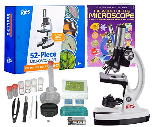AmScope - M30-ABS-KT2-W-WM 1200X 52-pcs Kids Student Beginner Microscope Kit with Slides, LED Light, Storage Box and BookThe World of The Microscope White