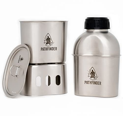 Pathfinder Edelstahl-Kochgeschirrset mit Molle-Tasche, Schwarz