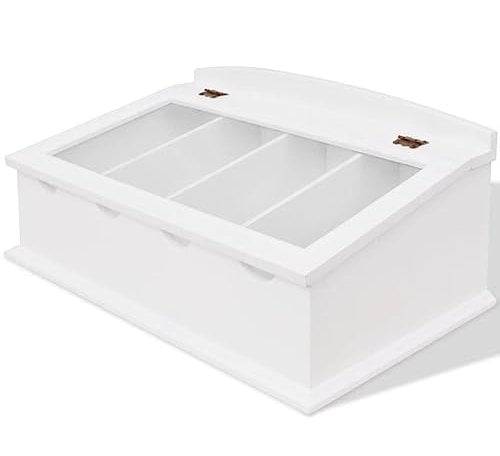 vidaXL Cubertero Estilo Barroco con Tapa de Cristal Material MDF de Color Blanco