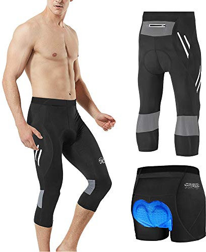 MEETWEE Herren 3/4 Radhose Fahrradhose, Kompression Radlerhose Leggings Radsport Hose für Männer Elastische Atmungsaktive 3D Schwamm Sitzpolster