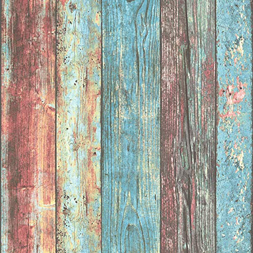 BRICOFLOR Papier peint imitation planche de bois usé | Tapisserie effet bois multicolore | Papier peint moderne pour salon cuisine et chambre d‘ado