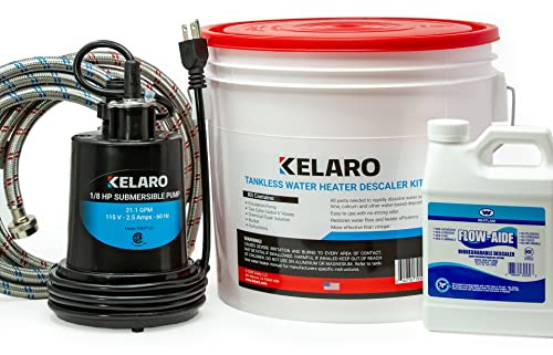 Kelaro Kit de descarga de calentador de agua sin tanque con descalcificador biodegradable Flow-Aide