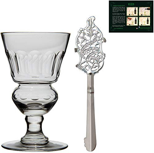 ALANDIA Verre et cuillère à Absinthe | Verre à Absinthe soufflé à la bouche | Cuillère à Absinthe en acier inoxydable