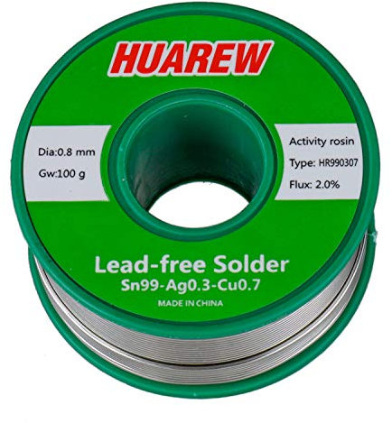 HUAREW HR990307 Sn 99-Ag 0,3-Cu 0,7 filo per saldatura senza piombo con anima in colofonia (0,8 mm, 100 g)