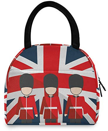 linomo Lunch Tasche Union Jack Britische Königliche Gardisten Kühltasche Isoliertasche Brotdose Handtasche für Kinder Jungen Mädchen Damen Männer