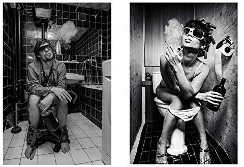 CHENSH Toilette Sexy Frau Mann Paar Poster und Drucke Leinwand Malerei Bar Mädchen Rauchen und Trinken Badezimmer Wandkunst Bild Kunstwerk Dekor
