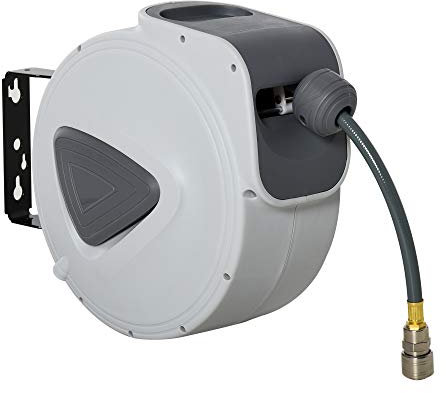 DURHAND Carrete de Manguera de Aire Comprimido Automático de 15 m Conector de 1/4'' BSP con Soporte para Pared Giratorio 180° Diámetro Interno 3/8'' (9,5x15 mm) Gris