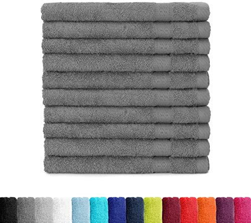 BaSaTex Handtuch Set für Gäste 10er Pack Handtücher Waschtücher Baumwolle | Frottee-Handtücher mit Aufhängeschlaufe, Waschtücher für Gäste Öko-Tex Made, Anthrazit, Frottee, Öko-Tex, Made in Green