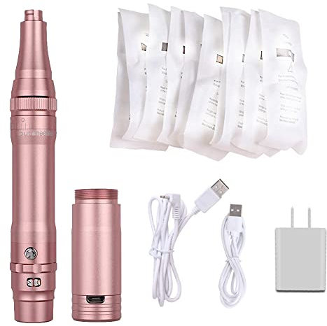 Poysuper Professional Tattoo Permanent Make up Stift Drahtlose Maschine Pen Set Mit 10 Stück Nadeln Microblading Versorgung für Augenbrauen Lippen Eyeliner (Roségold) A950