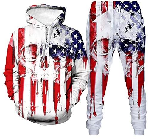 Zhuzhugege Herren Amerika Flagge Retro Print Trainingsanzug Set Mode Retro Hoodie & Jogginghose Zweiteiliges Set