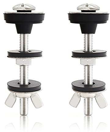 2PCS Universal Toilet Tank to Bowl Bolts Kit, Heavy Duty Toilet Bolts, Waterproof Stainless and Rubber Washers Gaskets with Extra Long Nut Screw for Fastening (Silver)