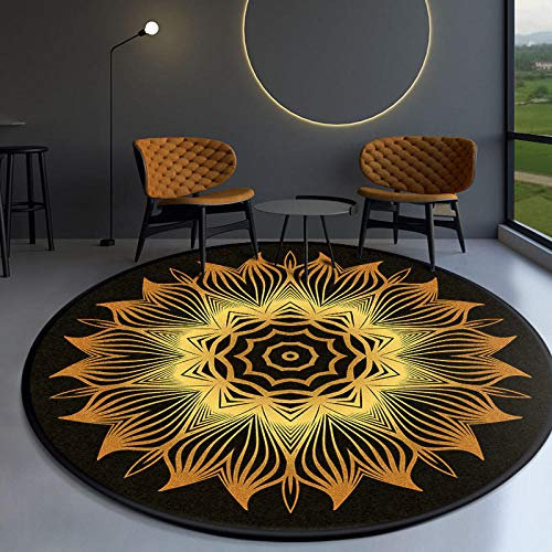 GZQIAWY 2021 Ethnischer Barock-Stil Mandala Teppich Couchtisch Schlafzimmer Büro Rund Matt Gold Diamant Samt-Goldgelb H 60cm Durchmesser