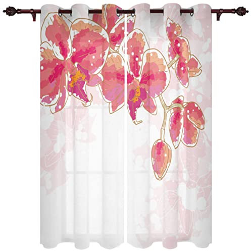 ZLLHAPPY Kinder Vorhänge Rosa Florale Orchidee:Gardinen mit Schlaufen Vorhänge Polyester Vorhang Wohnzimmer Schlafzimmer Küche 2Er-Set 75x166cm