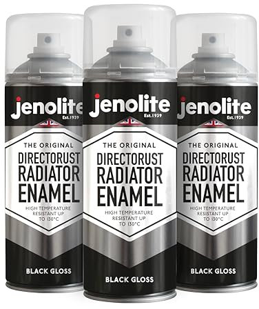 JENOLITE Directorust Pintura en Spray para Radiadores Esmalte | NEGRO BRILLO | 3x400ml | Resistente hasta 130ºC | Pintura duradera que no amarillea | No necesita imprimación