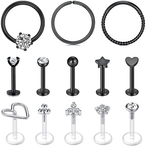AceFun 1,2mm 8mm 16G Lippenringe schwarz Lippen stecker schwarz Helix Tragus Piercing schwarz Edelstahl Labret Monroe Lippenringe Nagel Tragus Helix Ohrringe Ohrstecker Ring Medusa Piercing Schmuck