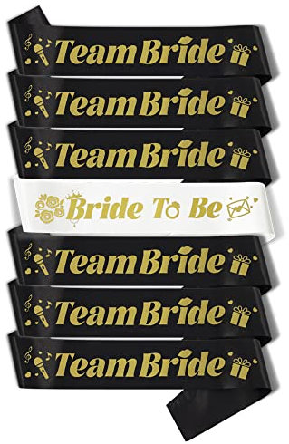 Party to Be Set mit 7 Schärpen für Brautpartys, Weiß + Schwarz, für Junggesellinnenabschied, Junggesellinnenabschied, Junggesellinnenabschied, Hochzeitsdekorationen