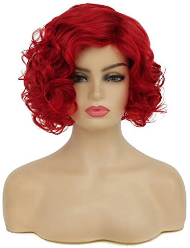 Baruisi Kurze, gelockte, rote Perücke für Frauen, synthetische natürliche gewellte Kostüm, Cosplay-Party-Perücke, Rot