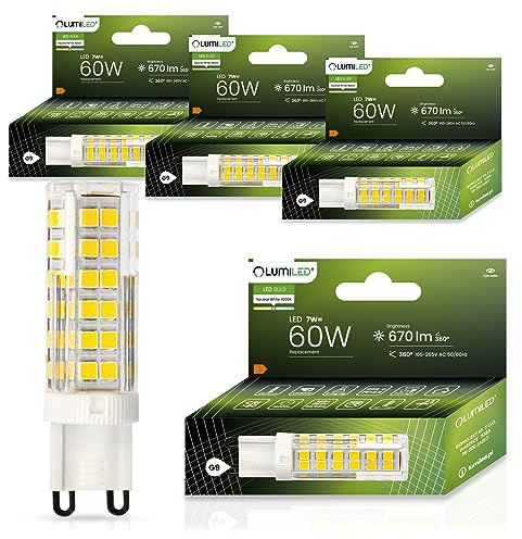 Lumiled LED Lampen G9 4er Set Leuchtmittel 7W (ersetzt 60W Glühlampe) 4000K Neutralweiß 670lm 360° Lichtwinkel 230V Glühbirnen kleine Birne Energiesparende kein Flackern SMD Lichtquelle