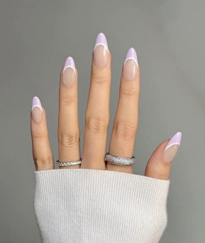 Sethexy Short Almond False Nails Collection French Glossy Press on Nail Aesthetic Fake Nails 24Pcs Acrylic Stick on Nails for Women and Girls