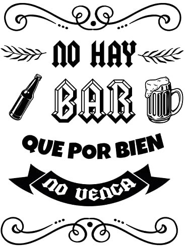Pegatina Decorativa Cocina Restaurante Bar. Vinilo para cocina y cafetería restaurante. Decoración cocinas pegatinas pared (NO HAY BAR QUE POR BIEN, 20cm (ancho) x 30cm (alto))