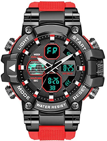 Forrader Digitale Herren-Sportuhr, Bunte Legierung, analoge Sport-Outdoor-Uhren, 50 m wasserdicht, Militär-Armbanduhr mit großem Zifferblatt, LED-Hintergrundbeleuchtung