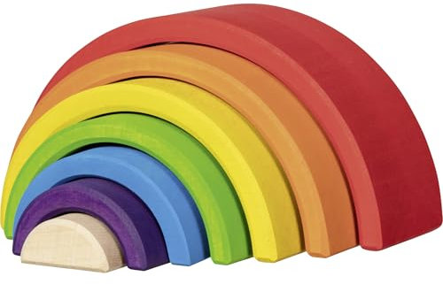 goki 58479 - Bausteine, Kleiner Regenbogen - aus hochwertigem Ahornholz - goki Evolution - 7 Teile - Bunte Farben auf Wasserbasis - Made in EU