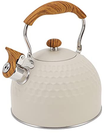 Hervidor Silbante de Acero Inoxidable, Hervidor de Estufa de Calentamiento Uniforme Eficiente de 2,5 L, Tetera Silbante Blanca con Mango de Aislamiento Térmico para Gas, Estufa, Cocina de Inducción, P