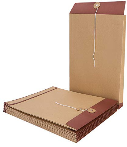 Lot de 10 grandes enveloppes A4/B5 en papier kraft à soufflets avec fermeture à ficelle, pochettes de projet, organiseur de documents, papier ministre auto-adhésif