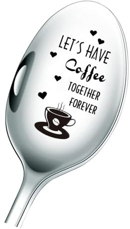 Cuillère à café gravée - Laissez-nous avoir du café pour toujours - Cuillère en acier inoxydable - Cadeaux pour les amoureux, les meilleurs amis, les amateurs de café (Let's Have Coffee Together