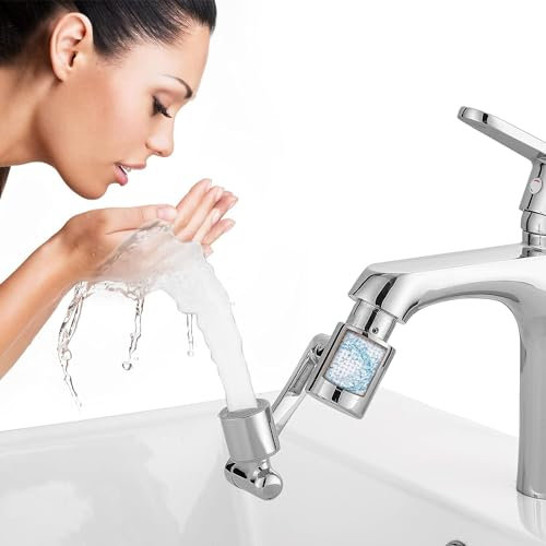 Rubinetto Allungabile con Rotazione 360,Prolunga Rubinetto Bagno con Filtro,Rubinetto Rotante 1080 Gradi in 2 Modalità, Prolunga Rubinetto Cucina, Filtro Acqua Rubinetto con 8 Elementi Filtranti