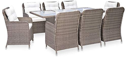 Yolola Garten Sitzgruppe Rattan 8 Personen Gartenmöbel Set Sitzgarnitur mit Auflagen für Garten Gartengruppe Gartengarnitur Gartenmöbel Essgruppe Polyrattan Essgruppe Gartensetse, Braun