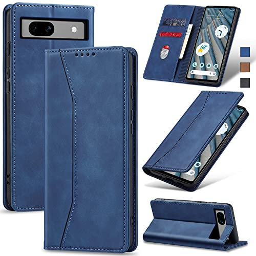 Jasonyu Coque pour Google Pixel 7A, Housse Etui en Cuir PU Portefeuille [Antichoc] [Magnétique] [Porte Cartes] [Stand Fonction] Flip Coque (Bleu)