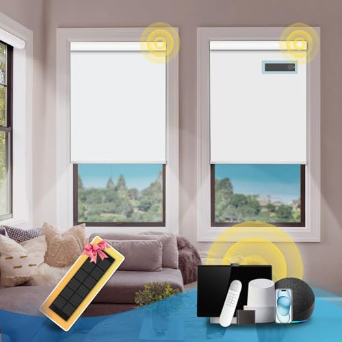 DENFOON Motorized Blinds with Remote,Thermal Electric Blinds【Solar Panel】,Customizable Automatic Roller Shades, Blackout Remote Control Blinds for Windows Upgrade to Smart Blinds, White,38 W x 72 H