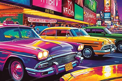 RMSGOZO Puzzle 500 Teile – Bunter Auto-Nachtmarkt – 3D-Holzpuzzles für Erwachsene, herausforderndes Puzzle, perfekt für Heimunterhaltung