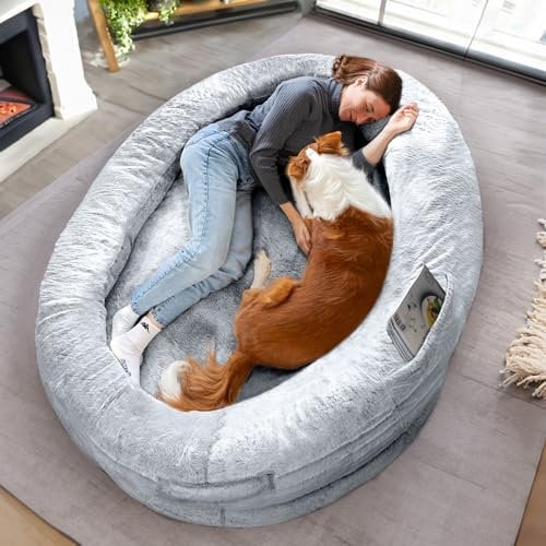 Hundebett für Menschen & Hunde | Riesiges Human Dog Bed für Menschen | Warmes & bequemes Beanbag Bed | Hundebett für Menschen & Haustiere in Menschengröße für Erwachsene | Bezug abnehmbar | Blau