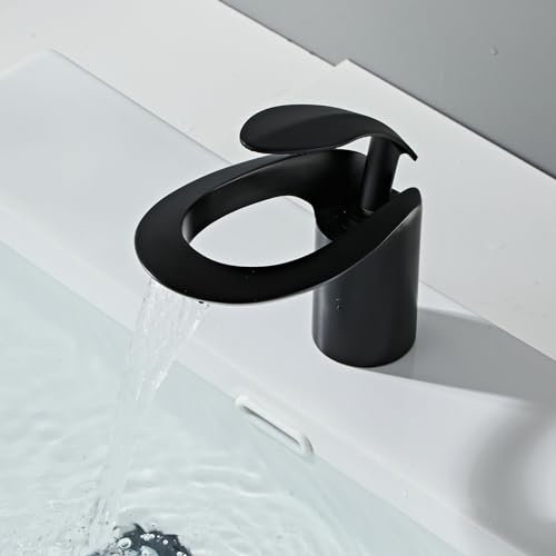 Wasserhahn Bad Schwarz, Wasserfall Waschtischarmatur Bad Mischbatterie Waschbecken Armatur Waschbeckenarmatur