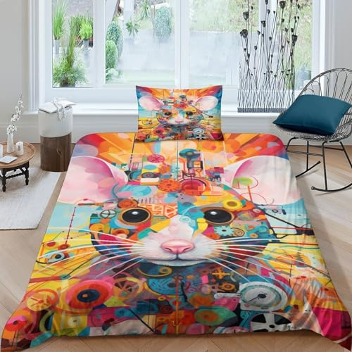 ESSAHI Micky Maus Bettwäsche-Set 3D Gedruckter Kunsttiere Bettbezug Für Kinder Jungen Mädchen Teenager Mit Kissenbezug Reißverschluss Mikrofaser Betten Set 3 Teilig Single(135x200cm)