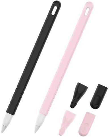 Custodia in silicone per Apple Pencil, custodia protettiva antiscivolo in silicone (2a generazione, confezione da 2, rosa e nero)