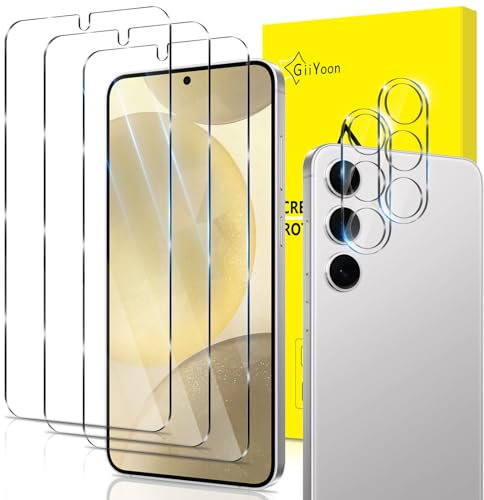 GiiYoon 2+3 Pack Screen Protector for Samsung Galaxy S24 with 3 Pack Tempered Glass Screen Protective Film and 2 Pack Camera Lens Protector- High Definition