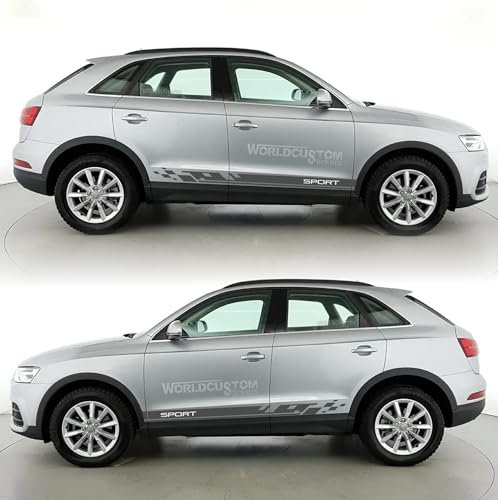 Adesivi Stickers Fasce Laterali compatibili con Audi Q3 TDI Auto Tuning Racing Sport (Nero Opaco)