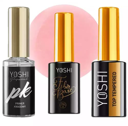 Yoshi Nagelpflege-Set: Säuregrundierung, Top Tempered & Fiber Base No.4 – Für perfekte UV Gel Nägel, 10ml