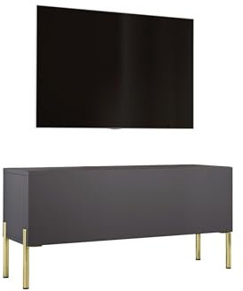 3E 3xE living.com Mobile TV largo 100 cm in colore Anthracite con gambe dritte in oro, D: L: 100 cm, A: 52 cm, P: 32 cm