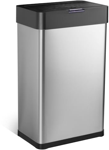 Rengue Automatischer Mülleimer, 50L Berührungsloser Bewegungssensor Abfalleimer Edelstahl Mülleimer mit Deckel für Küche, Schlafzimmer, Home Office