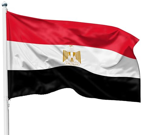 PHENO FLAGS Bandiera Egitto 90x150cm – egiziana – resistente alle intemperie con occhielli in ottone - 100% poliestere - cuciture doppie robuste e colori vivaci – ideale per gli amanti delle bandiere