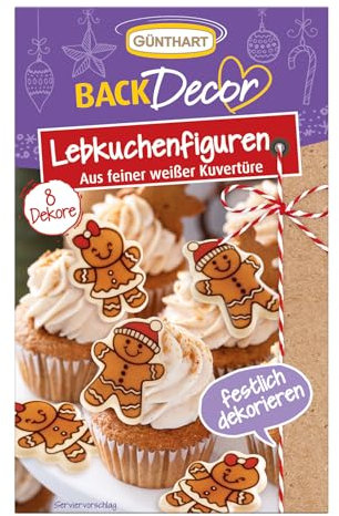 Günthart 8 Lebkuchenfiguren aus feiner weißer Kuvertüre bedruckt in zwei Motiven, 1er Pack (12 gr)